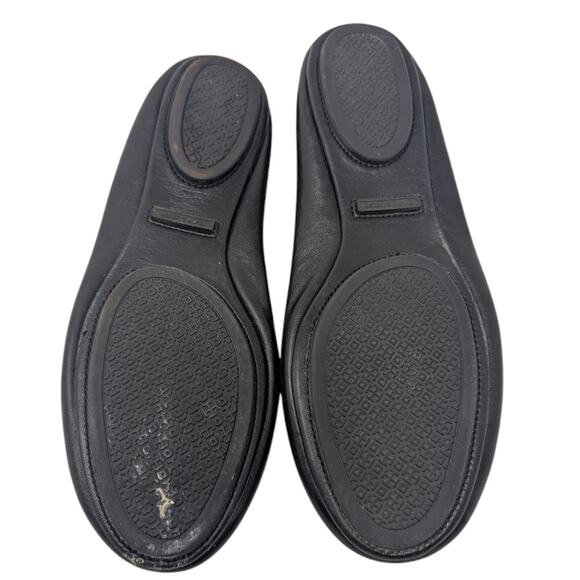 Tory Burch Minnie Black Leather Ballet Flats Gold Logo Size 8.5 - Picture 5 of 6